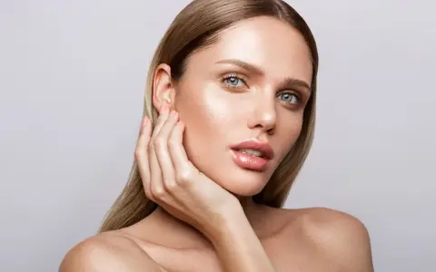 Mujer con piel radiante y labios brillantes, mostrando los pasos para maquillarse con un look natural y elegante.