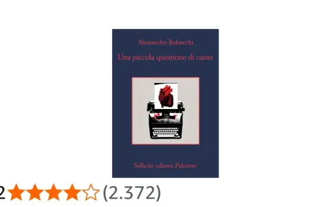 Copertina del libro "Una piccola questione di cuore" di Alessandro Robecchi, con un cuore rosso su una macchina da scrivere.