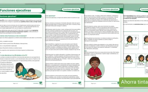 Ilustración sobre funciones ejecutivas en niños, con viñetas que explican qué son y su importancia.