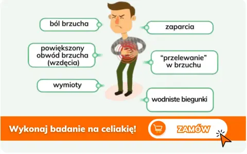 Ból brzucha, zaparcia, wzdęcia, wymioty, przelewanie i wodniste biegunki to objawy celiakii u dzieci. Wykonaj badanie!