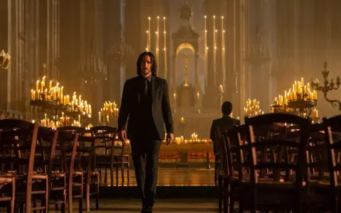 John Wick w kościele, otoczony blaskiem świec. Choć to nie filmy o miłości, jego determinacja jest poruszająca.