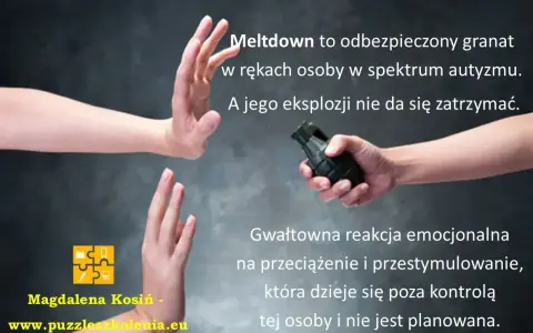 Ręce blokują granat, symbolizując trudności w radzeniu sobie z przeciążeniem sensorycznym u dziecka z autyzmem. Jak uspokoić dziecko z autyzmem?