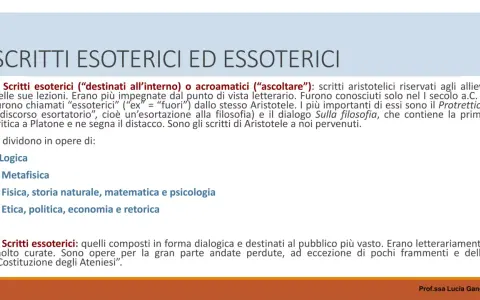 La quinta essenza della filosofia aristotelica: scritti esoterici e essoterici, che spaziano dalla logica alla politica.