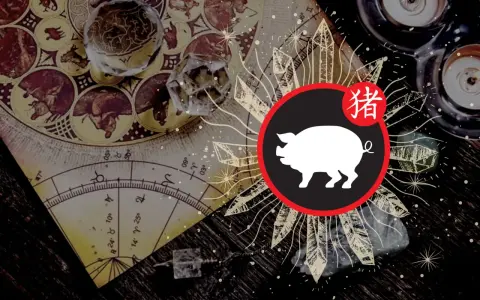 Chiński znak zodiaku: pies chiński. Obok symbolu psa chińskiego widnieje znak zodiaku.