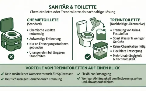 Vergleich von Chemietoilette und Trenntoilette. Die Trenntoilette bietet eine umweltfreundlichere Schiff Toilette Entsorgung.
