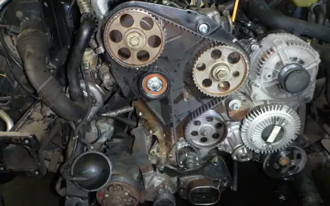 Silnik 1.9 TDI w trakcie wymiany rozrządu. Zastanawiasz się nad wymiana rozrządu 1.9 tdi koszt? To kluczowy element dla żywotności silnika.