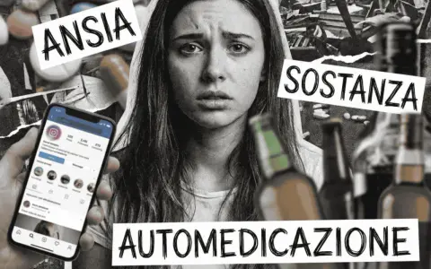 Ansia, sostanza, automedicazione: la trasgressione significato di un volto tormentato, tra pillole e bottiglie.