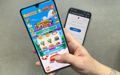 Gra Coin Master na telefonie, obok ekran z PayPalem. Czy to sposób na zarabianie przez aplikacje?