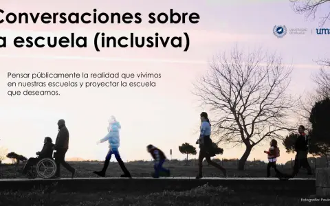 Personas diversas caminando juntas, incluyendo a alguien en silla de ruedas, simbolizando la importancia de las frases de inclusión en la escuela.