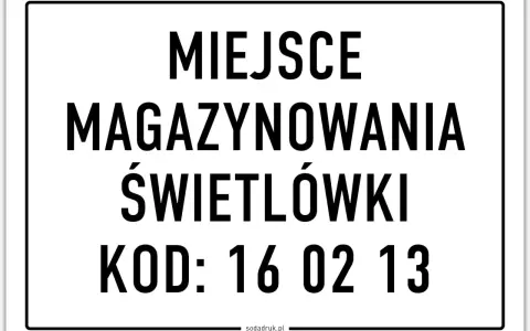 Miejsce magazynowania świetlówek, kod odpadu 16 02 13.