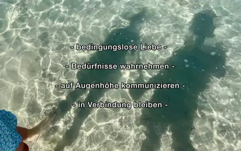 Schatten von zwei Menschen im klaren Wasser, die bedingungslos lieben, Bedürfnisse wahrnehmen, auf Augenhöhe kommunizieren und in Verbindung bleiben.