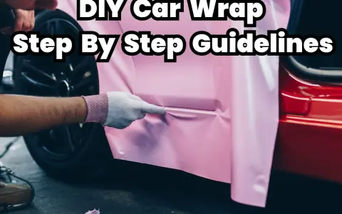 A person in gloves applies pink vinyl wrap to a car door, showing what you need to wrap your car with DIY step-by-step guidelines.
