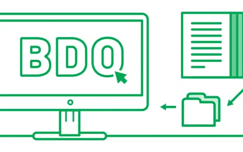 Komputer z napisem BDO, dokument i folder. KPO w BDO to proces zarządzania danymi.