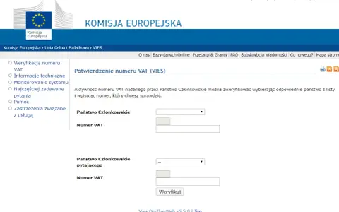 Formularz do weryfikacji numeru VAT w systemie VIES. Wybierz państwo i wpisz numer VAT, aby sprawdzić jego ważność.