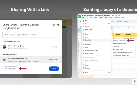 Udostępnianie arkusza kalkulacyjnego google excel przez link lub wysyłanie kopii.
