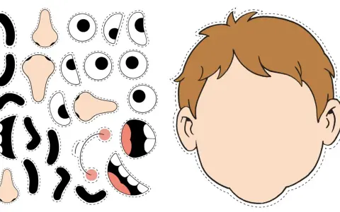 Piezas para imprimir de partes de la cara infantil: ojos, narices, bocas y mejillas para crear personajes.