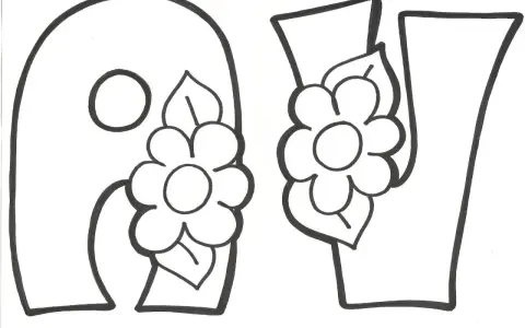 Letras "A" y "V" decoradas con flores, listas para colorear. Ideales para actividades de letras primavera para colorear.
