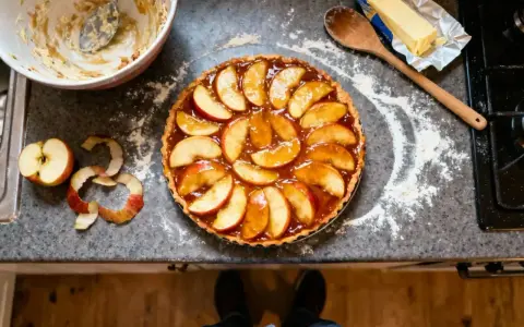 Une tarte tatin inratable, prête à être dégustée. Des pommes caramélisées sur une pâte dorée, un délice.