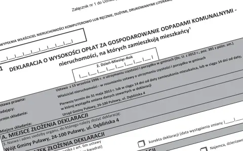 Deklaracja o wysokości opłat za gospodarowanie odpadami komunalnymi, niezbędna do prawidłowego rozliczenia wywozu śmieci.
