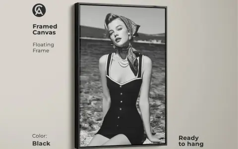 Originales cuadros de caras de mujeres modernos, estilo vintage, enmarcado en lienzo flotante negro.