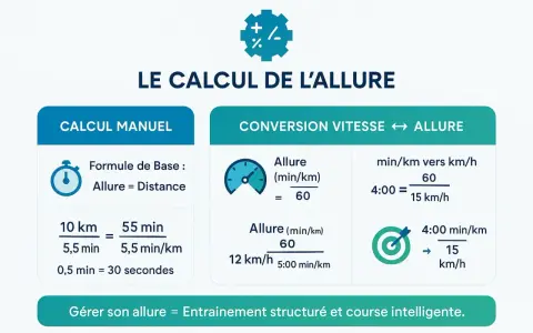 Calcul de l'allure pour un test VMA : manuel et conversion vitesse/allure. Gérer son allure pour un entraînement structuré.