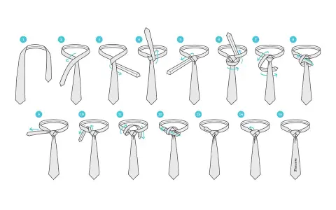 Illustrazione passo-passo per creare un nodo cravatta matrimonio perfetto. Dalla fase 1 alla 15, impara a fare un nodo elegante.