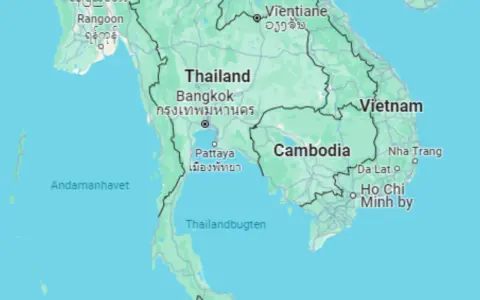 Karta över Sydostasien med Thailand, Bangkok och Pattaya. Här kan du se vilket språk man pratar i Thailand.
