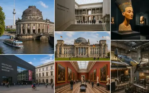 Berlin: Reichstag, Muzeum Historyczne Niemiec, Pergamonmuseum, a state dinner cruise, a plane exhibit, and Nefertiti's bust.