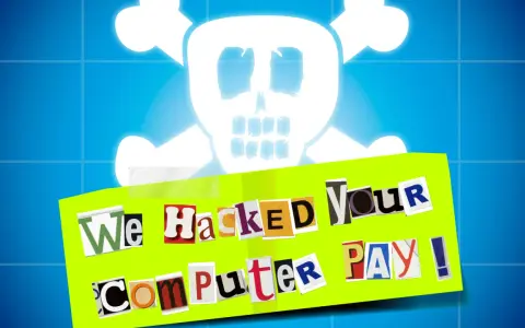 Bedrohlicher Totenkopf über einer Nachricht: "We Hacked Your Computer PAY!". Ein klares Zeichen für Ransomware auf Deutsch.