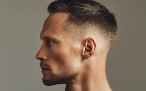 Mann mit kurz geschnittenem Haar, das mit Pomade für dünnes Haar gestylt ist, um Volumen zu schaffen.
