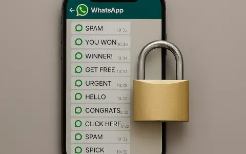 Smartphone mit WhatsApp-Nachrichten und einem Vorhängeschloss, das Sicherheit symbolisiert.