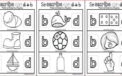 Fichas dislexia: b y d con dibujos de un bebé, ballena, bota, barco, dominó, cara, balón, botella y mano.