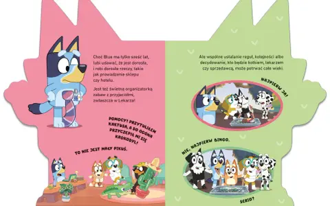 Bluey i jej rodzina bawią się w lekarza. Wesołe postacie Bluey i jej przyjaciół w różnych scenkach.