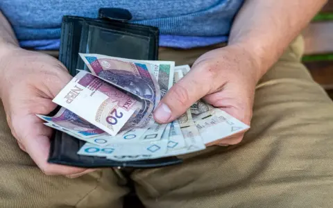 Ręce trzymają portfel z polskimi banknotami. Czy dodatek pielęgnacyjny jest opodatkowany? Pieniądze w portfelu mogą pomóc w odpowiedzi.