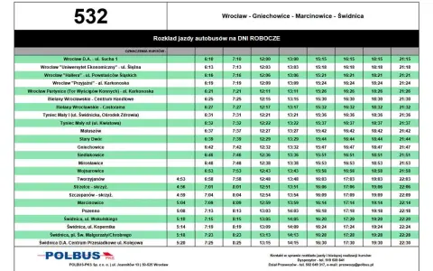 Rozkład jazdy autobusu 137 relacji Wrocław - Gniechowice - Marcinowice - Świdnica.