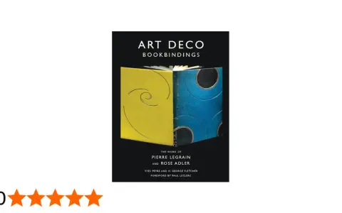 Couverture du livre "Art Deco Bookbindings" présentant une reliure bicolore jaune et bleue, œuvre de Pierre Legrain.