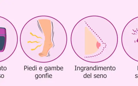 A 5 mese di gravidanza, si notano aumento di peso, piedi gonfi, seno ingrandito e mal di schiena.