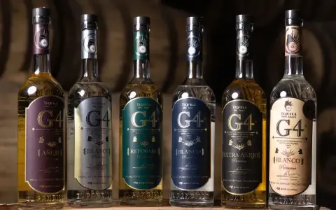Sechs Flaschen G4 Tequila stehen nebeneinander. Eine Auswahl für jeden Anlass, um Tequila zu trinken.