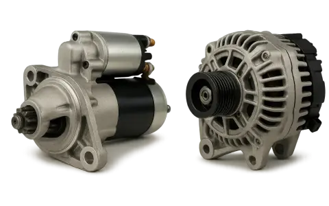 Ein Anlasser beim Auto ist das Bauteil, das den Motor startet. Hier im Bild links zu sehen, neben dem Generator.
