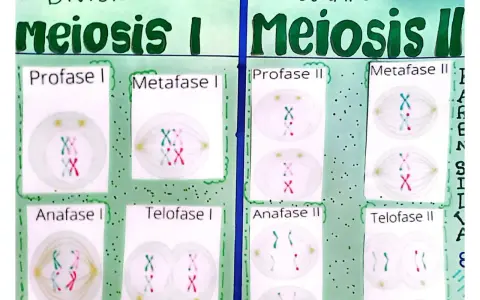 Diagrama de la meiosis I y II. La telofase I muestra dos células hijas con cromosomas duplicados.