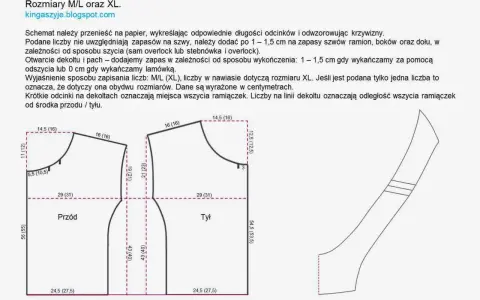 Schemat luźnego topu bez rękawów, idealny do szycia diy. Wzór zawiera wymiary przodu, tyłu i ramiączka.
