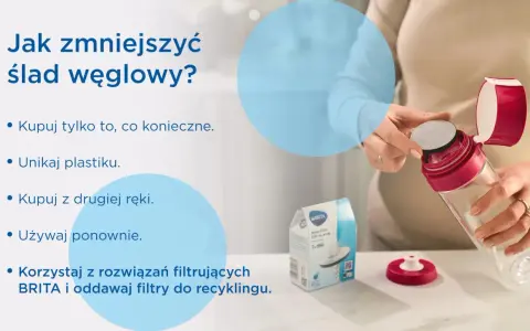 Jak zmniejszyć ślad węglowy? Kupuj tylko to, co konieczne, unikaj plastiku, kupuj z drugiej ręki, używaj ponownie. Korzystaj z rozwiązań filtrujących BRITA i oddawaj filtry do recyklingu.