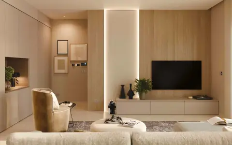 Soggiorno moderno con divano, poltrona e mobili minimalisti. Ottime arredare casa idee per uno spazio accogliente e di design.