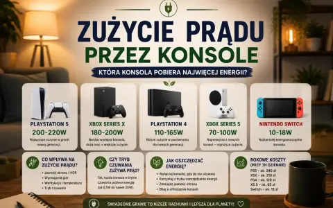 Porównanie zużycia prądu przez konsole: PS5, Xbox Series X/S, PS4, Switch. Dowiedz się, która konsola pobiera najwięcej energii i jak oszczędzać prąd.