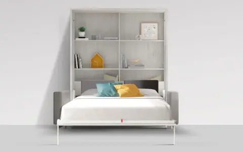 Cama abatible con estanterías. Estas camas que se levantan son perfectas para optimizar el espacio en cualquier habitación.