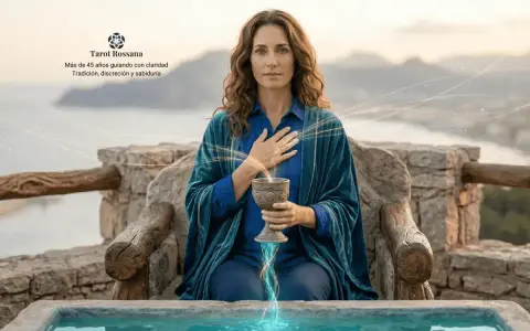 La reina de copas tarot, una mujer serena con una copa en la mano, irradia sabiduría y conexión emocional.