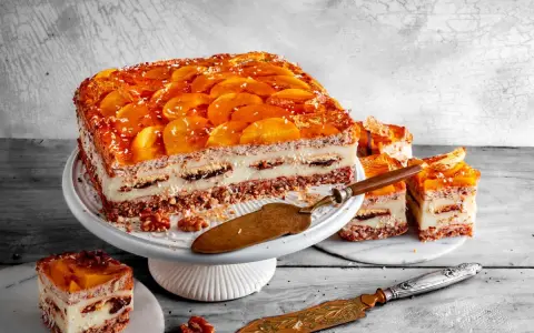 Ciasto "Kora dębu" Ani gotuje się z warstw biszkoptu, kremu i owoców w galaretce. Wygląda pysznie!