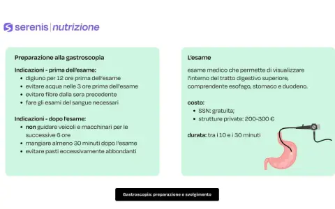 Guida alla preparazione gastroscopia: digiuno, cosa evitare prima e dopo, costi e durata. Illustrazione di uno stomaco con endoscopio.