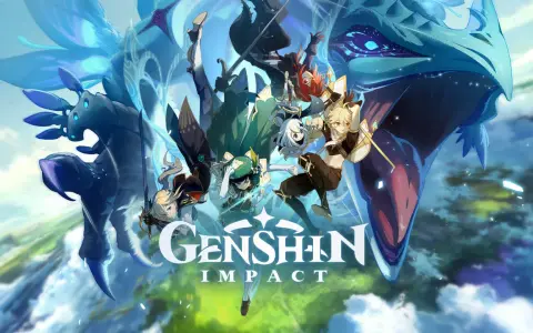 Postacie z Genshin Impact na tle smoka i chmur. Gra dostępna na Xbox One.