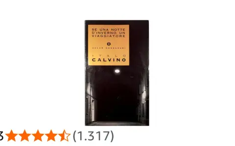Copertina del libro "Se una notte d'inverno un viaggiatore" di Italo Calvino, con un vicolo buio illuminato da un lampione.
